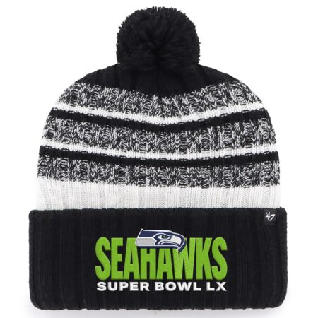 Seattle Seahawks Black ’47 Super Bowl LX Tavern Cuffed Knit Hat with Pom