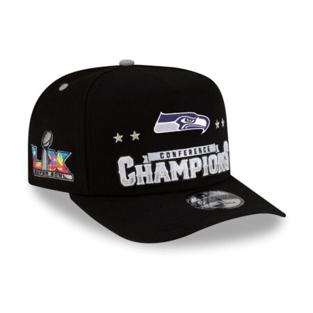 Seattle Seahawks Black New Era 2025 NFC Champions Locker Room Trophy Collection A Frame Snapback Hat