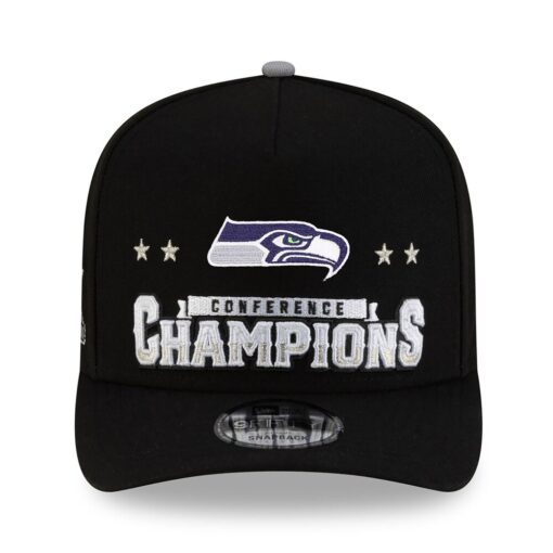 Seattle Seahawks Black New Era 2025 NFC Champions Locker Room Trophy Collection A Frame Snapback Hat