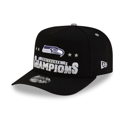 Seattle Seahawks Black New Era 2025 NFC Champions Locker Room Trophy Collection A Frame Snapback Hat
