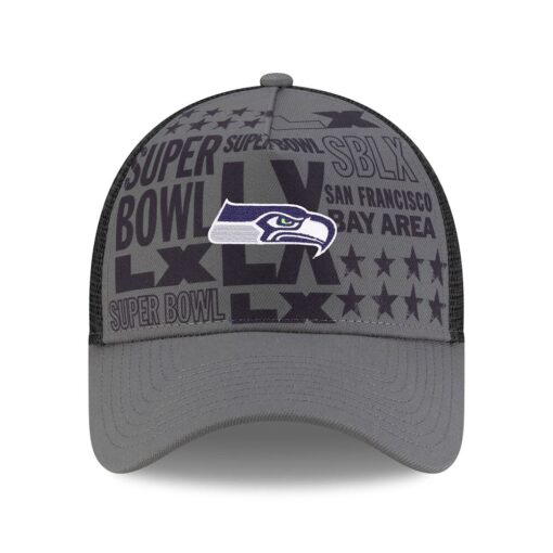 Seattle Seahawks Charcoal New Era Super Bowl LX A Frame Trucker Adjustable Cap