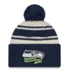 Seattle Seahawks Cream New Era Youth 2022 Sideline Sport Cuffed Knit Hat with Pom