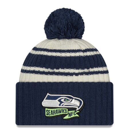 Seattle Seahawks Cream New Era Youth 2022 Sideline Sport Cuffed Knit Hat with Pom