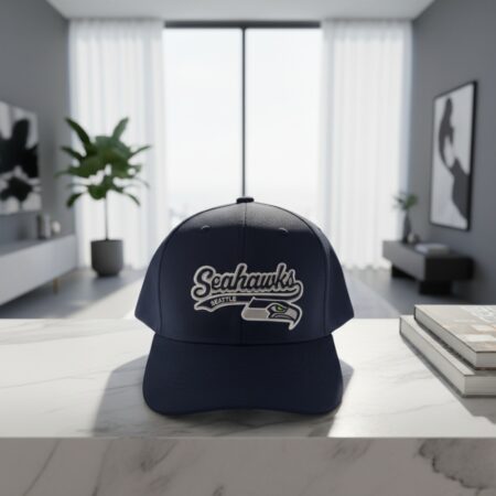 Seattle Seahawks Navy Adjustable Hat, NFL Cursive Script Embroidered Cap
