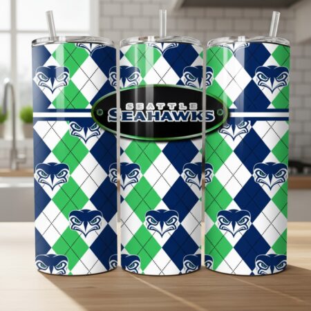 Seattle Seahawks Tumbler, NFL Argyle Pattern Classic Skinny Tumbler