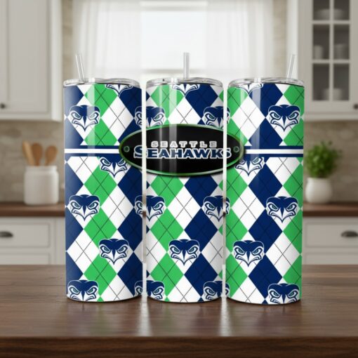 Seattle Seahawks Tumbler, NFL Argyle Pattern Classic Skinny Tumbler