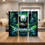 Seattle Seahawks Tumbler, NFL Bald Eagle Flare Artistic Skinny Tumbler