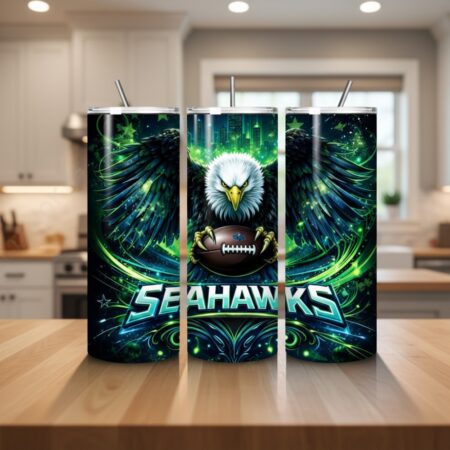 Seattle Seahawks Tumbler, NFL Bald Eagle Flare Artistic Skinny Tumbler