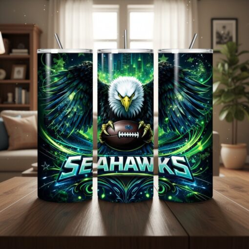 Seattle Seahawks Tumbler, NFL Bald Eagle Flare Artistic Skinny Tumbler