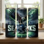 Seattle Seahawks Tumbler, NFL Bald Eagle Skyline Skinny Tumbler