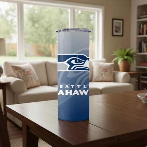 Seattle Seahawks Tumbler, NFL Blue Gradient Minimalist Skinny Tumbler