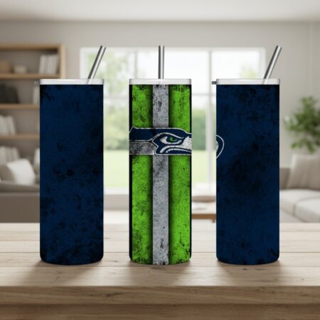 Seattle Seahawks Tumbler, NFL Distressed Stripe Logo Skinny Tumbler