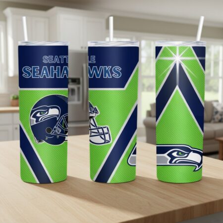 Seattle Seahawks Tumbler, NFL Geometric Color Block Skinny Tumbler