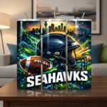 Seattle Seahawks Tumbler, NFL Golden Electric Skyline Skinny Tumbler