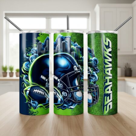 Seattle Seahawks Tumbler, NFL Graffiti Helmet Skinny Tumbler