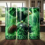 Seattle Seahawks Tumbler, NFL Green Lightning Strike Skinny Tumbler