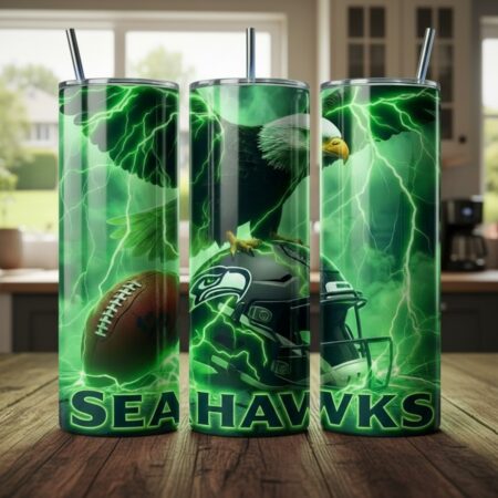 Seattle Seahawks Tumbler, NFL Green Lightning Strike Skinny Tumbler
