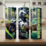 Seattle Seahawks Tumbler, NFL Mascot Eagle Lightning Skinny Tumbler