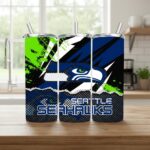 Seattle Seahawks Tumbler, NFL Modern Abstract Splatter Skinny Tumbler