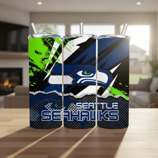 Seattle Seahawks Tumbler, NFL Modern Abstract Splatter Skinny Tumbler