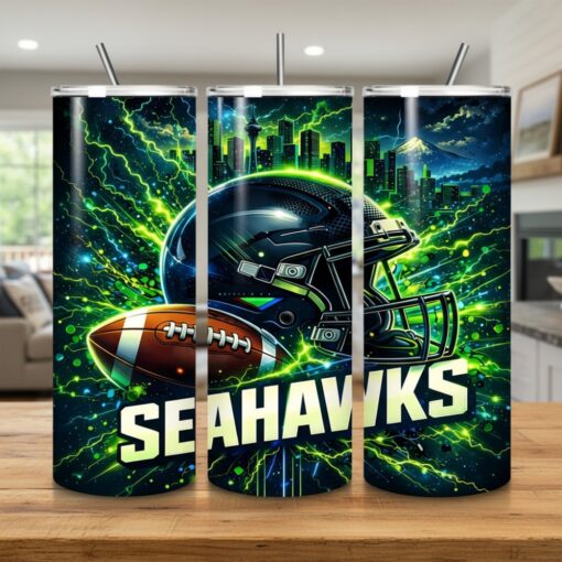Seattle Seahawks Tumbler, NFL Neon Electric City Skinny Tumbler