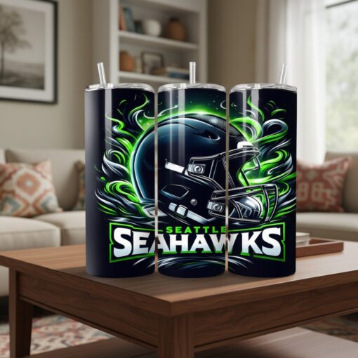 Seattle Seahawks Tumbler, NFL Neon Flowing Smoke Skinny Tumbler
