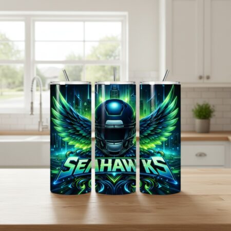 Seattle Seahawks Tumbler, NFL Neon Wings Artistic Skinny Tumbler