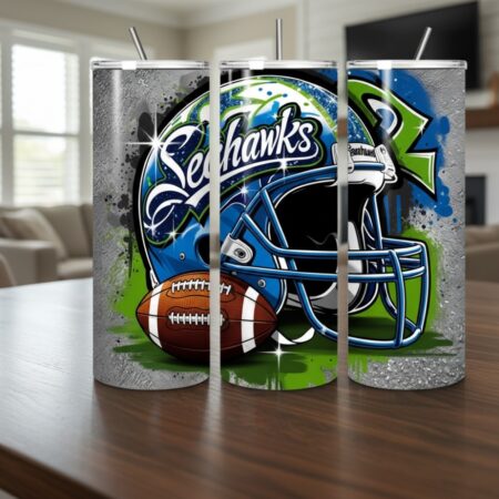Seattle Seahawks Tumbler, NFL Silver Glitter Splash Skinny Tumbler