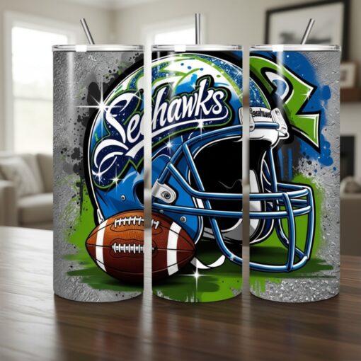 Seattle Seahawks Tumbler, NFL Silver Glitter Splash Skinny Tumbler