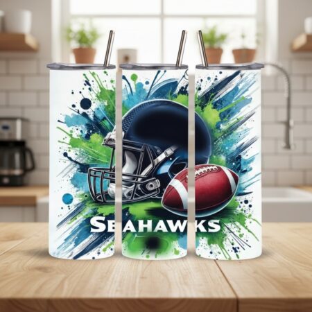 Seattle Seahawks Tumbler, NFL Splatter Paint Artistic Skinny Tumbler