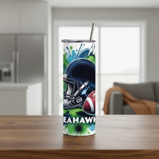 Seattle Seahawks Tumbler, NFL Splatter Paint Artistic Skinny Tumbler