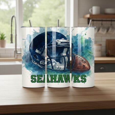 Seattle Seahawks Tumbler, NFL Watercolor Helmet Artistic Skinny Tumbler