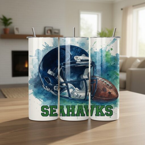 Seattle Seahawks Tumbler, NFL Watercolor Helmet Artistic Skinny Tumbler