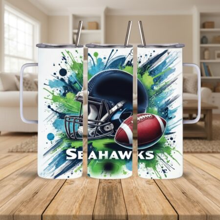 Seattle Seahawks Tumbler, NFL Watercolor Splash Artistic Skinny Tumbler