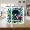 Seattle Seahawks Tumbler, NFL Watercolor Splash Artistic Skinny Tumbler