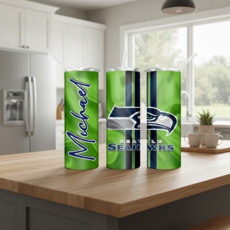 Seattle Seahawks Tumbler, Personalizable Name Neon Green Skinny Tumbler