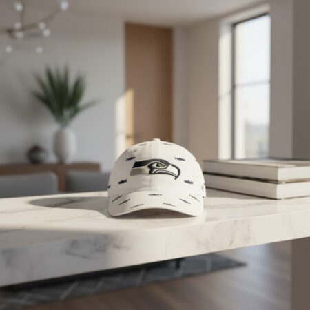 Seattle Seahawks White Adjustable Hat, NFL Team Logo Pattern Baseball Cap