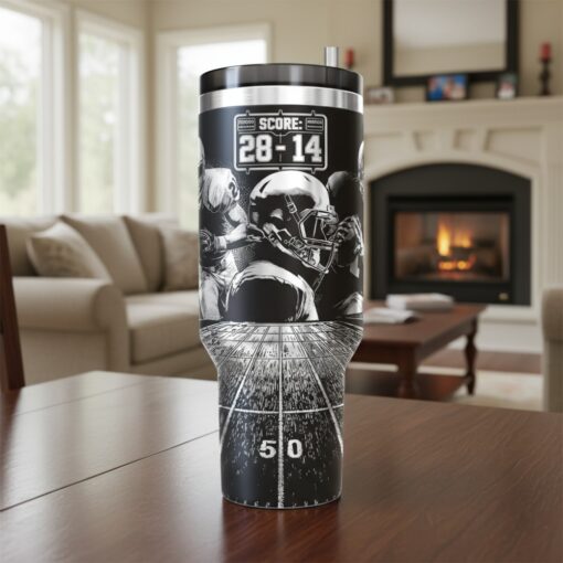 Vintage Football Game Sketch Tumbler, NFL Stainless Steel Travel Mug