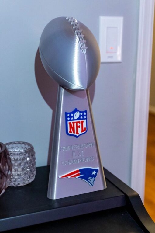 New England Patriots Lombardi Trophy Replica Super Bowl LX 14 Inch 3D Printed