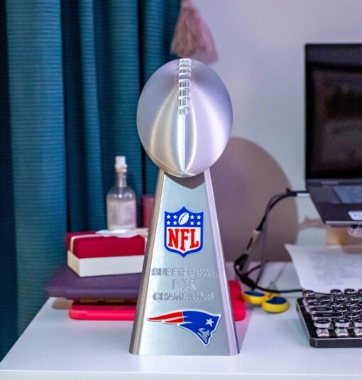 New England Patriots Lombardi Trophy Replica Super Bowl LX 14 Inch 3D Printed