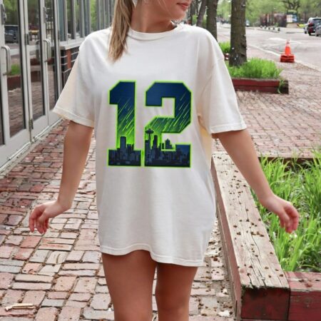 Seattle Football 12 Skyline Neon Green Football Game Day T-Shirt