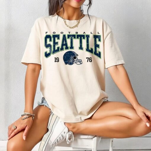 Seattle Football Arch Logo Retro College Style Crewneck T-Shirt