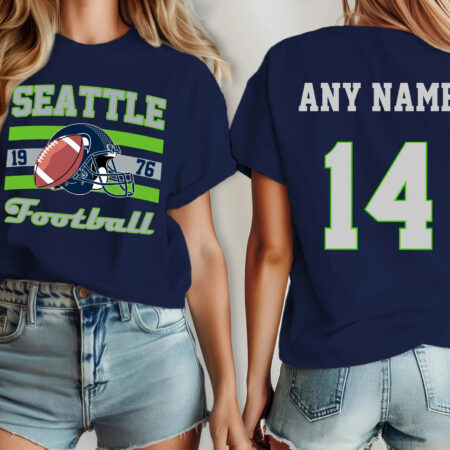 Seattle Football Custom Team Name and Number Seahawk Fan Tee Shirt