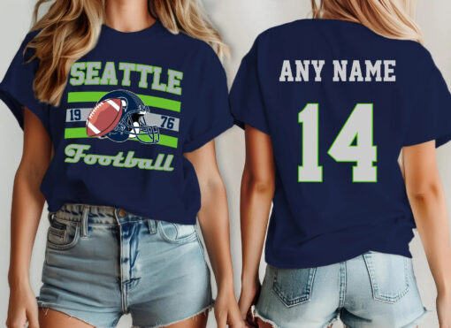 Seattle Football Custom Team Name and Number Seahawk Fan Tee Shirt