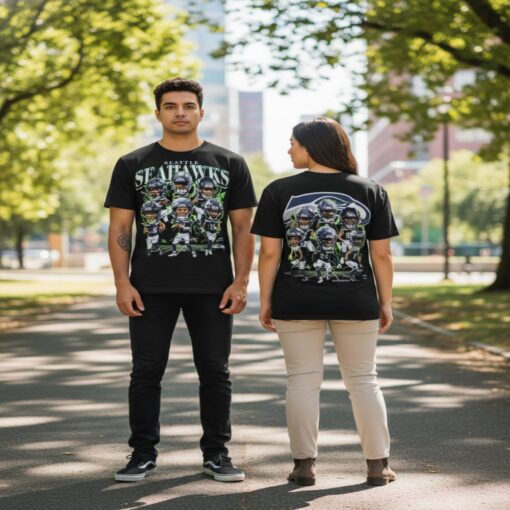 Seattle Seahawks All Team Double Sided Graphic T Shirt Super Bowl LX