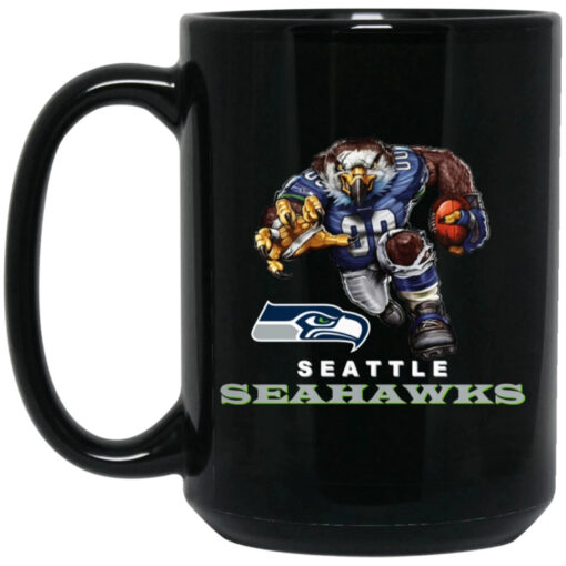 Seattle Seahawks Blitz Mascot Mug 15oz Black Ceramic