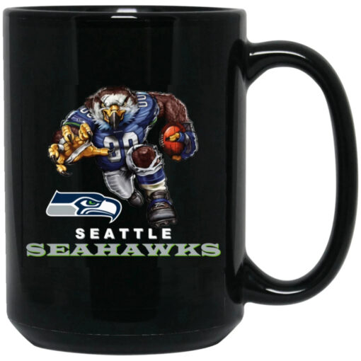 Seattle Seahawks Blitz Mascot Mug 15oz Black Ceramic