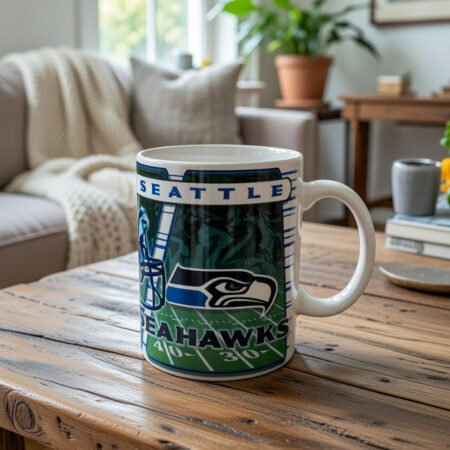 Seattle Seahawks Coffee Mug Navy Action Green Football Field