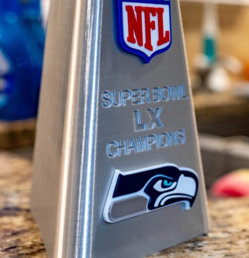 Seattle Seahawks Lombardi Trophy Replica Super Bowl LX 14 Inch 3D Printed