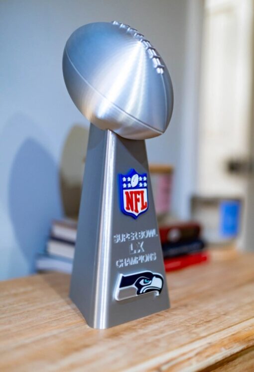 Seattle Seahawks Lombardi Trophy Replica Super Bowl LX 14 Inch 3D Printed